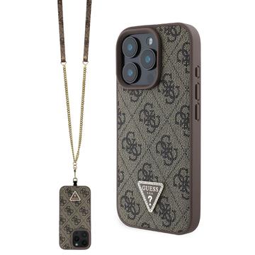 iPhone 16 Pro Guess 4G Strass Triangle Metal Logo Skal med Crossbody-rem