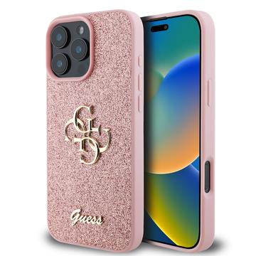 iPhone 16 Pro Max Guess Fixed Glitter 4G Metal Logo Skal - Rosa