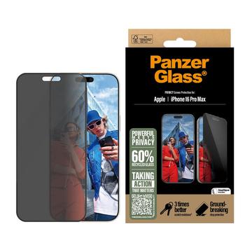 iPhone 16 Pro Max PanzerGlass Ultra-Wide Fit Privacy EasyAligner Skärmskydd - 9H - Svart Kant