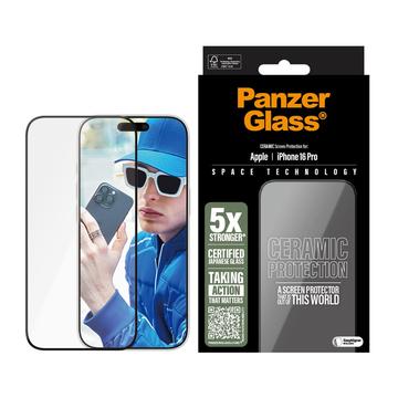 iPhone 16 Pro PanzerGlass Ceramic Protection Ultra-Wide Fit EasyAligner-skärmskydd - 9H - Svart kant